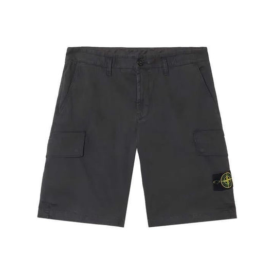 Stone Island Stretch Cotton "Old" Effect Cargo Bermuda in Black