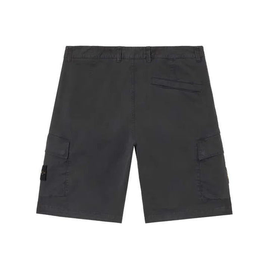 Stone Island Stretch Cotton "Old" Effect Cargo Bermuda in Black