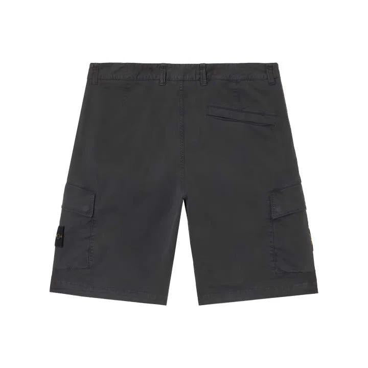 Stone Island Stretch Cotton "Old" Effect Cargo Bermuda in Black