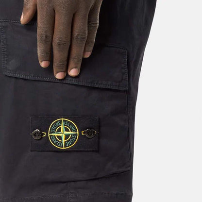 Stone Island Stretch Cotton "Old" Effect Cargo Bermuda in Navy