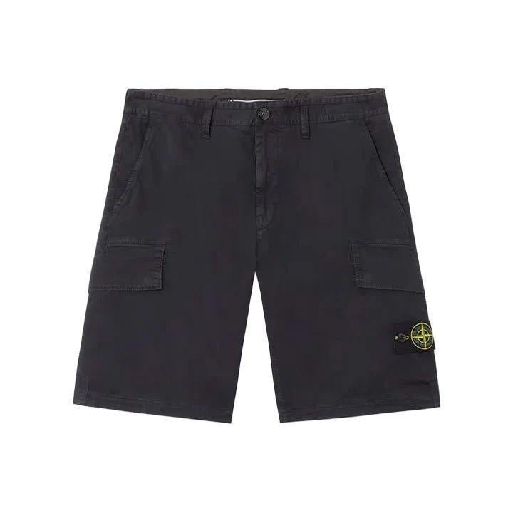 Stone Island Stretch Cotton "Old" Effect Cargo Bermuda in Navy