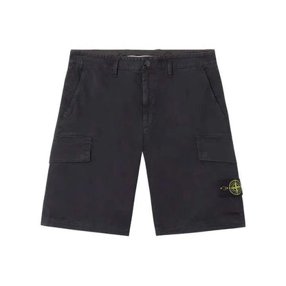 Stone Island Stretch Cotton "Old" Effect Cargo Bermuda in Navy