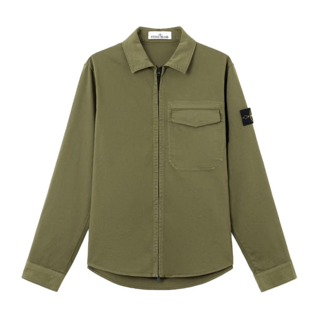 [Stone Island] Stretch Organic Cotton Satin OvershirtOvershirtStone IslandDPUS Designer OutletMilitary GreenS[Stone Island] Stretch Organic Cotton Satin Overshirt