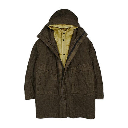 Stone Island Wrinkled Corduroy 500 - TC Hooded Parka with Detachable Down Lining in Military GreenCoats & JacketsStone IslandDPUS Designer Outlet8053813490959SStone Island Wrinkled Corduroy 500 - TC Hooded Parka with Detachable Down Lining in Military Green
