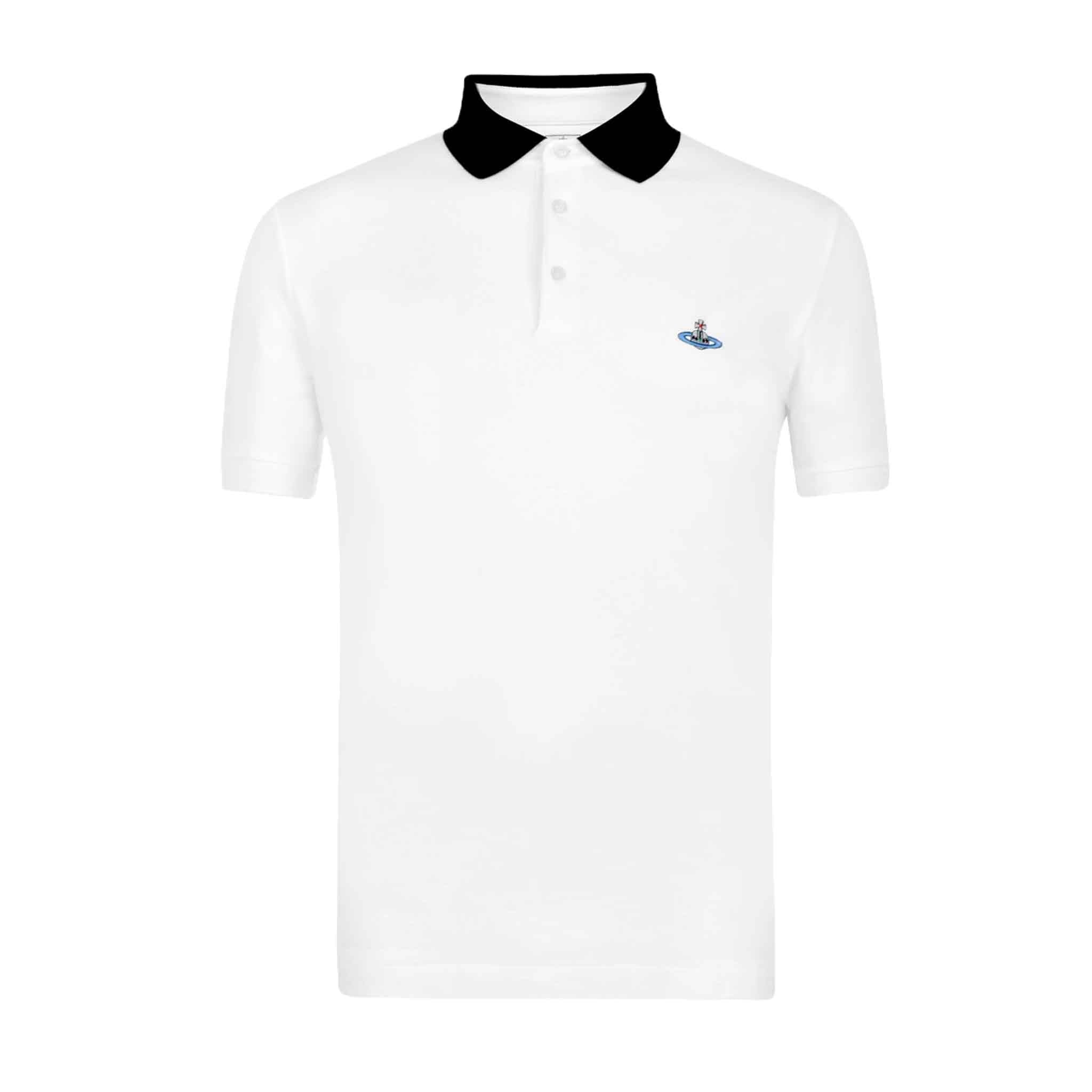 Vivienne Westwood Black Collar Short Sleeve Polo in WhitePolosVivienne WestwoodDPUSXSVivienne Westwood Black Collar Short Sleeve Polo in White