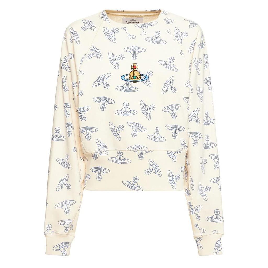 Vivienne Westwood Cropped All Over Orb Sweatshirt in Cream