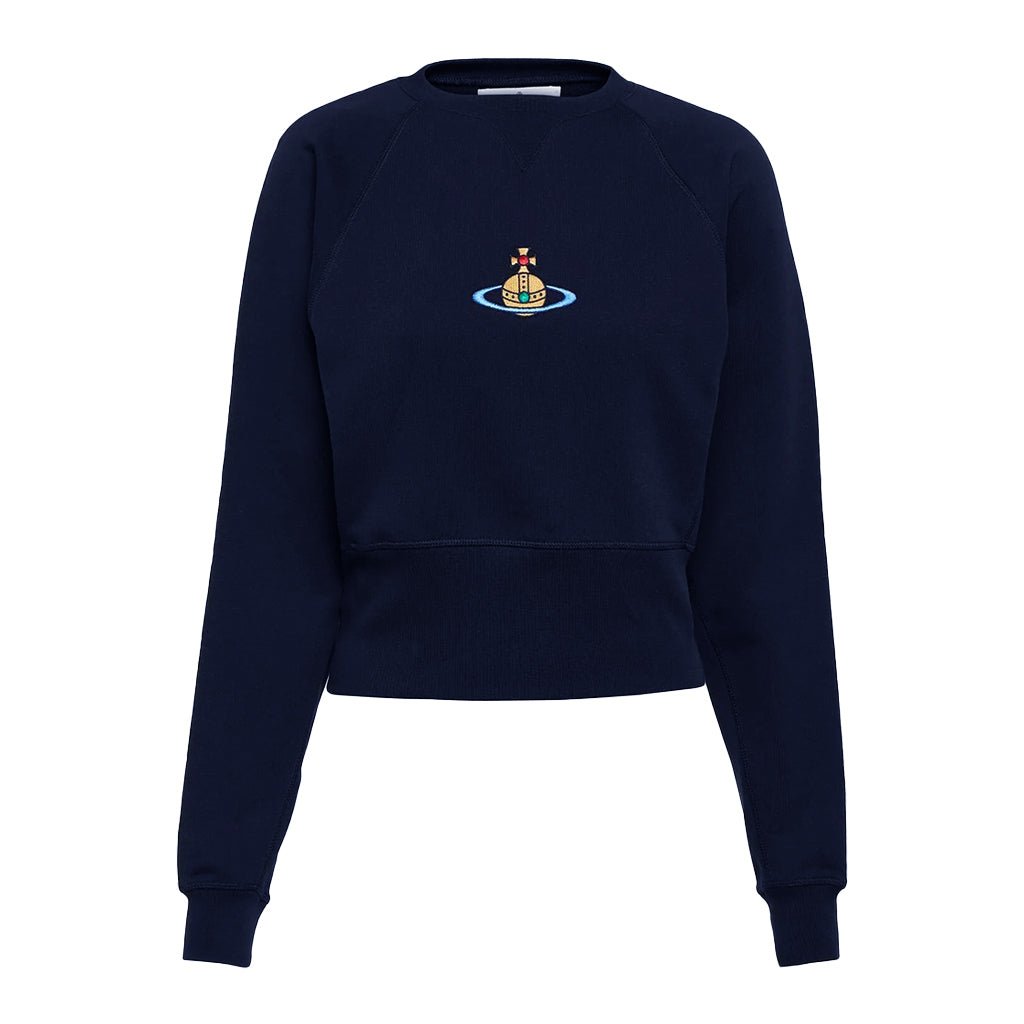 Vivienne Westwood Embroidered Centre Orb Raglan Cropped SweatshirtSweatshirtsVivienne WestwoodDPUS Designer Outlet044362269873Navy2XSVivienne Westwood Embroidered Centre Orb Raglan Cropped Sweatshirt