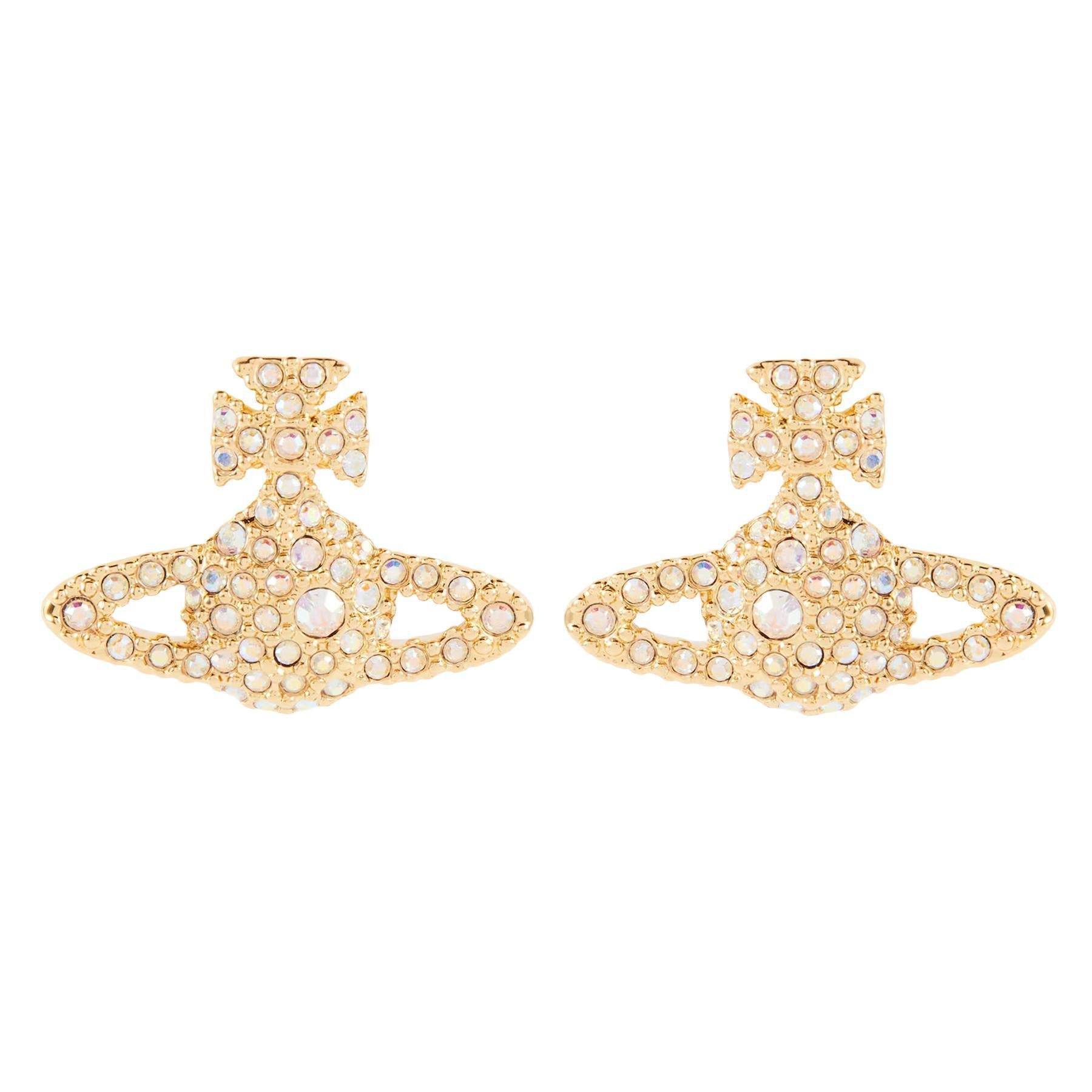 Vivienne Westwood Grace Bas Relief Stud Earrings in Gold / Moonlight CrystalJewelleryVivienne WestwoodDPUS Designer OutletVivienne Westwood Grace Bas Relief Stud Earrings in Gold / Moonlight Crystal