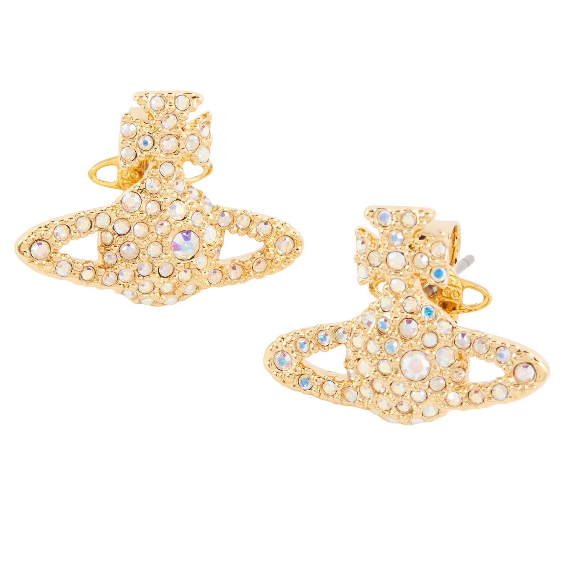Vivienne Westwood Grace Bas Relief Stud Earrings in Gold / Moonlight CrystalJewelleryVivienne WestwoodDPUS Designer OutletVivienne Westwood Grace Bas Relief Stud Earrings in Gold / Moonlight Crystal