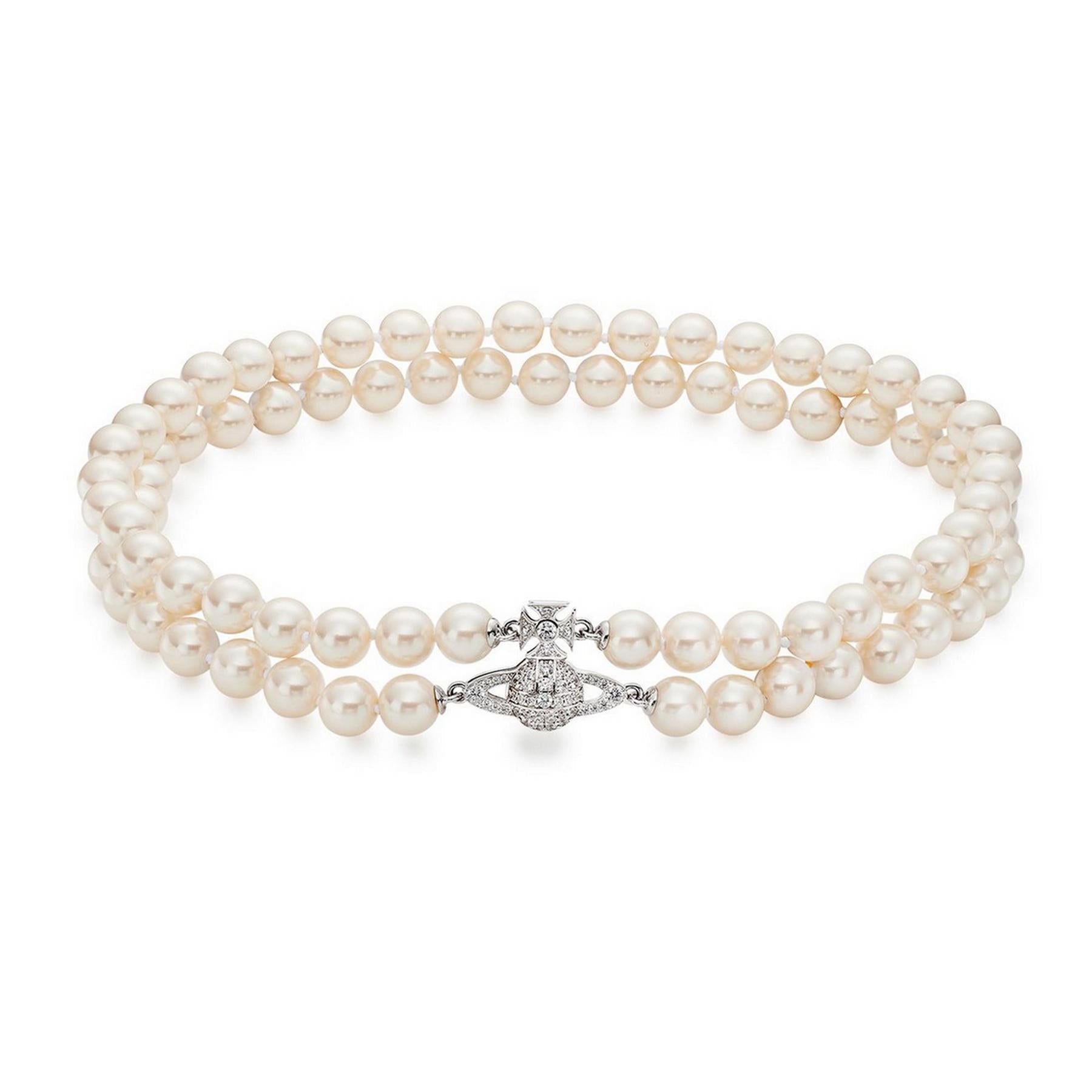 Vivienne Westwood Graziella Pearl Choker in Platinum / Creamrose Pearl / White CzJewelleryVivienne WestwoodDPUS Designer Outlet8053195070817W1Vivienne Westwood Graziella Pearl Choker in Platinum / Creamrose Pearl / White Cz