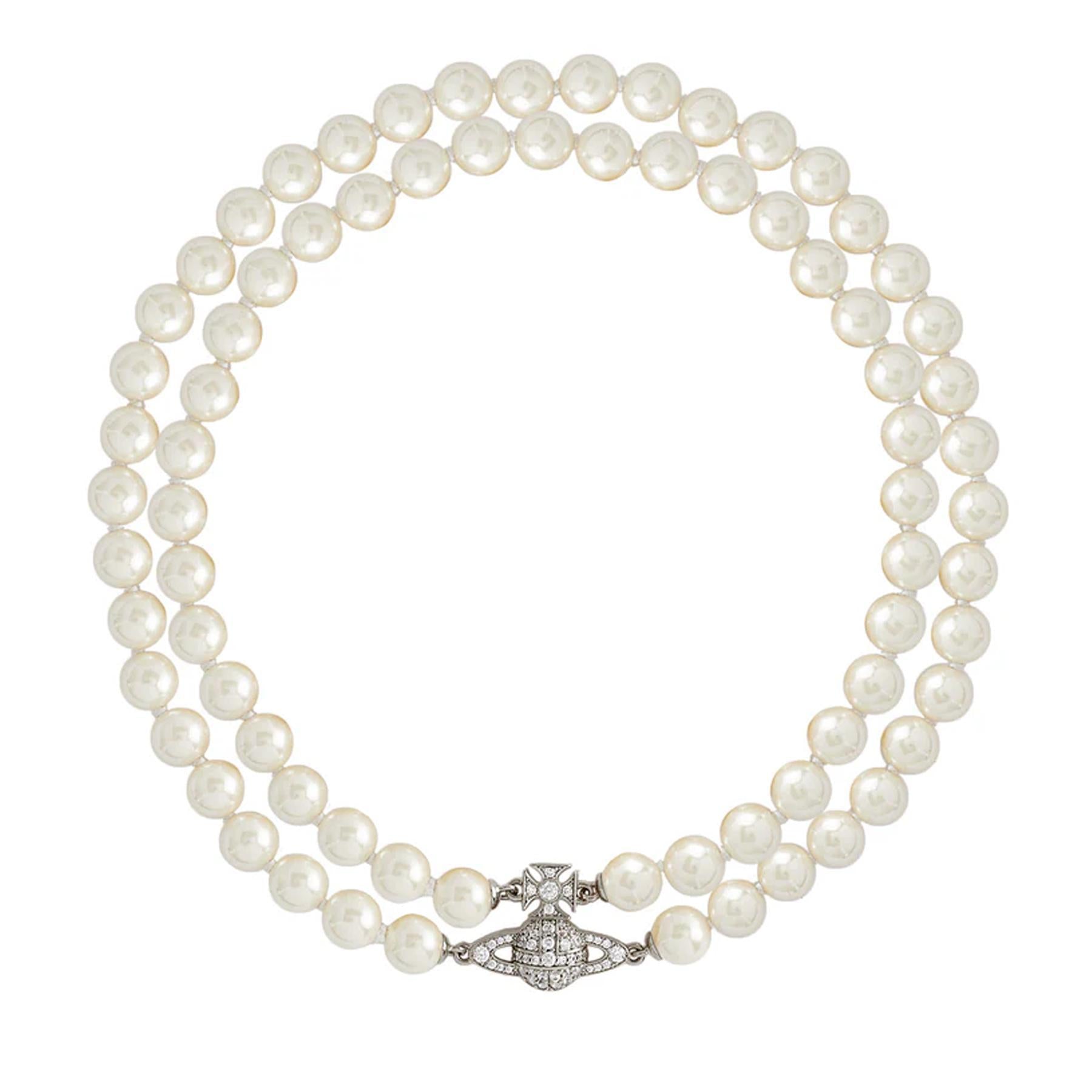Vivienne Westwood Graziella Pearl Choker in Platinum / Creamrose Pearl / White CzJewelleryVivienne WestwoodDPUS Designer Outlet8053195070817W1Vivienne Westwood Graziella Pearl Choker in Platinum / Creamrose Pearl / White Cz