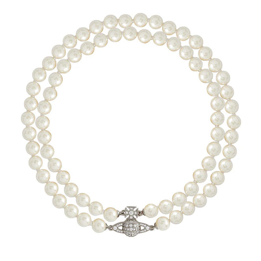 Vivienne Westwood Graziella Pearl Choker in Platinum / Creamrose Pearl / White CzJewelleryVivienne WestwoodDPUS Designer Outlet8053195070817W1Vivienne Westwood Graziella Pearl Choker in Platinum / Creamrose Pearl / White Cz