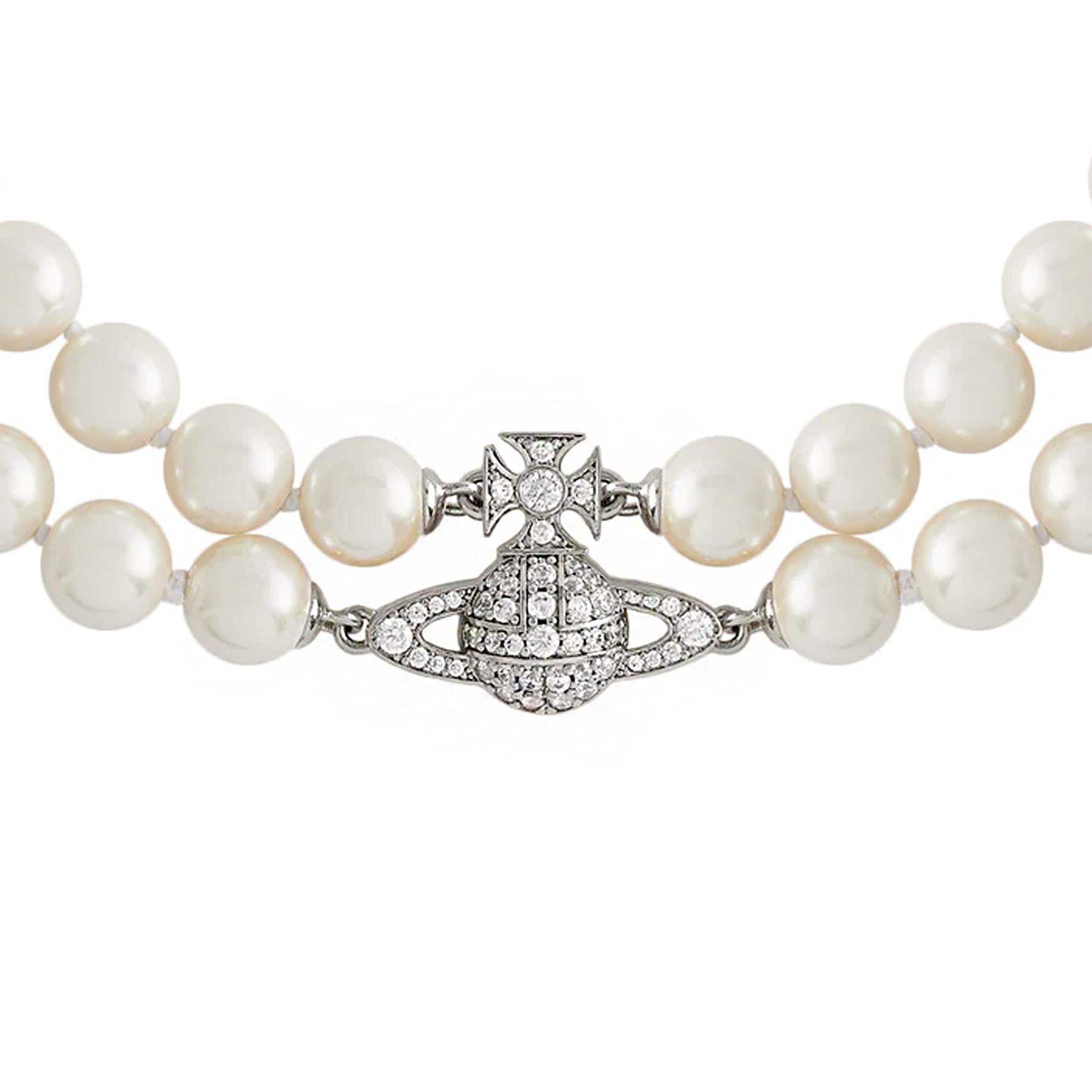 Vivienne Westwood Graziella Pearl Choker in Platinum / Creamrose Pearl / White CzJewelleryVivienne WestwoodDPUS Designer Outlet8053195070817W1Vivienne Westwood Graziella Pearl Choker in Platinum / Creamrose Pearl / White Cz