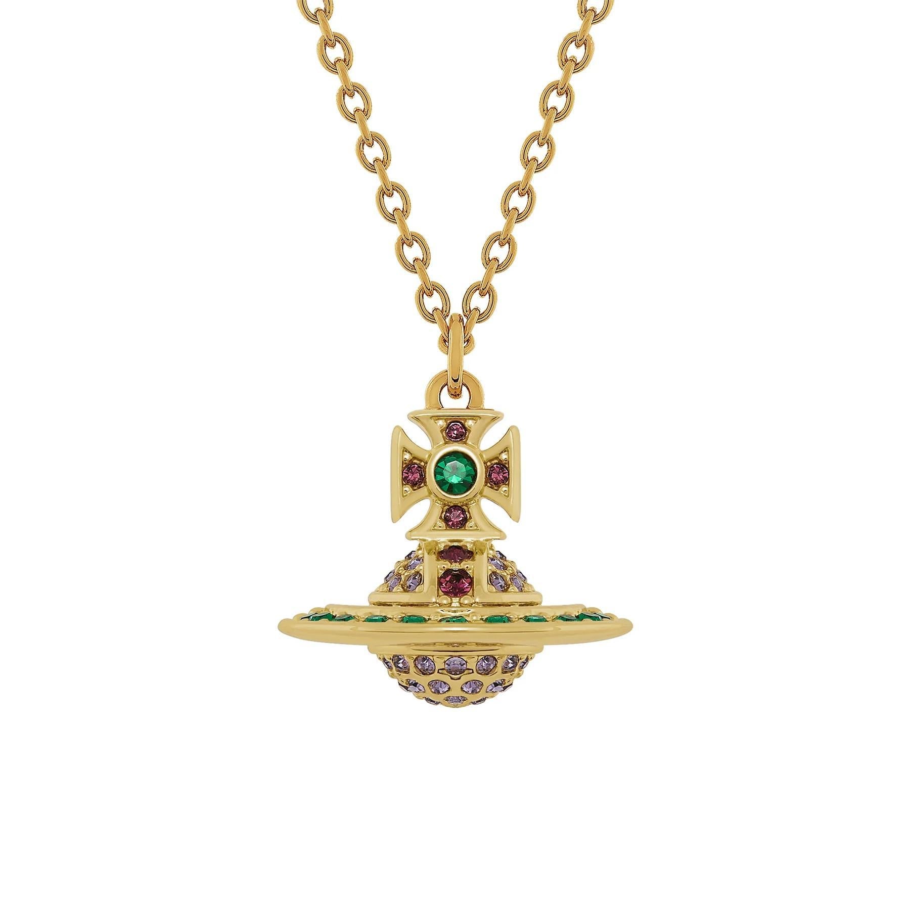 Vivienne Westwood Kika Orb Pendant in Gold / Emerald, Tanzanite, Amethyst CrysJewelleryDPUS Designer OutletDPUS Designer OutletVivienne Westwood Kika Orb Pendant in Gold / Emerald, Tanzanite, Amethyst Crys