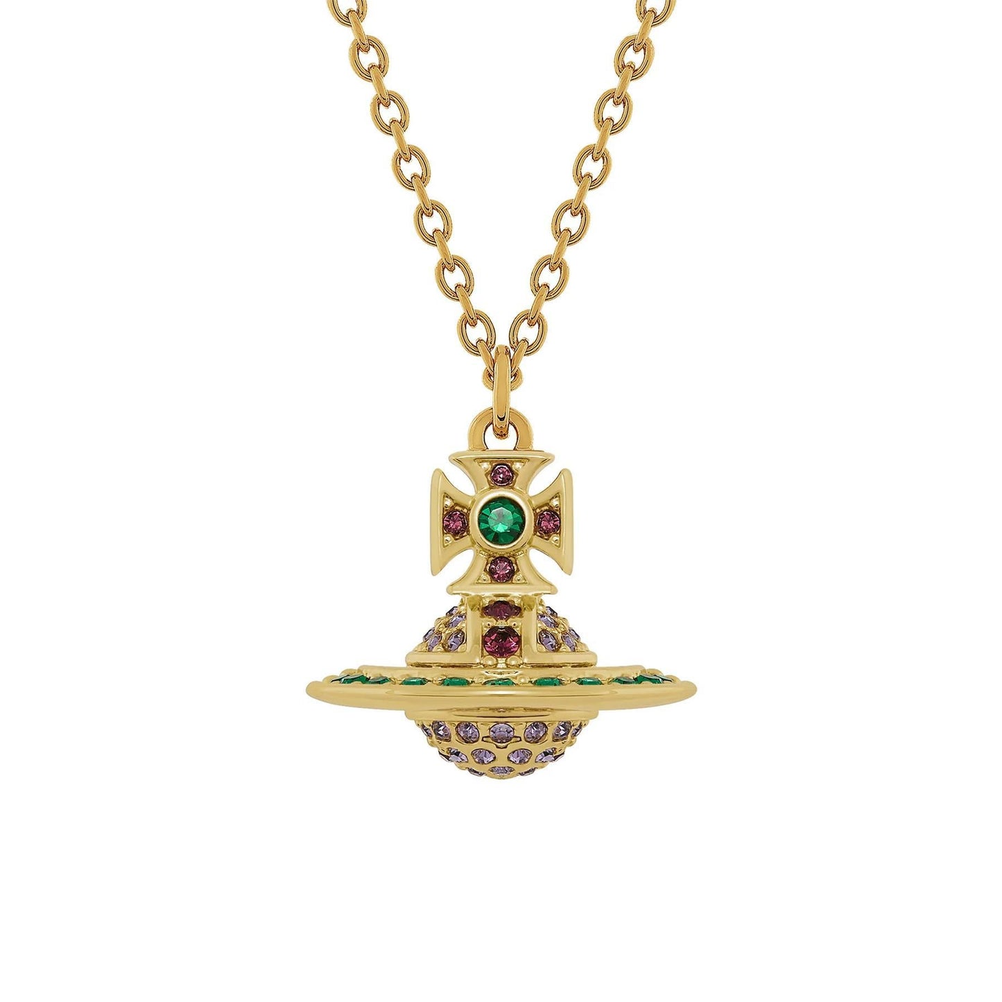 Vivienne Westwood Kika Orb Pendant in Gold / Emerald, Tanzanite, Amethyst CrysJewelleryDPUS Designer OutletDPUS Designer OutletVivienne Westwood Kika Orb Pendant in Gold / Emerald, Tanzanite, Amethyst Crys
