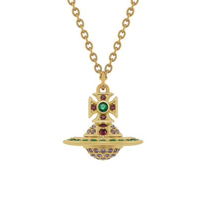 Vivienne Westwood Kika Orb Pendant in Gold / Emerald, Tanzanite, Amethyst CrysJewelleryDPUS Designer OutletDPUS Designer OutletVivienne Westwood Kika Orb Pendant in Gold / Emerald, Tanzanite, Amethyst Crys