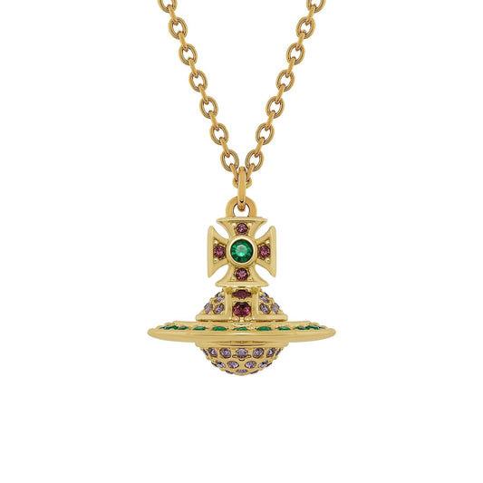 Vivienne Westwood Kika Orb Pendant in Gold / Emerald, Tanzanite, Amethyst CrysJewelleryDPUS Designer OutletDPUS Designer OutletVivienne Westwood Kika Orb Pendant in Gold / Emerald, Tanzanite, Amethyst Crys