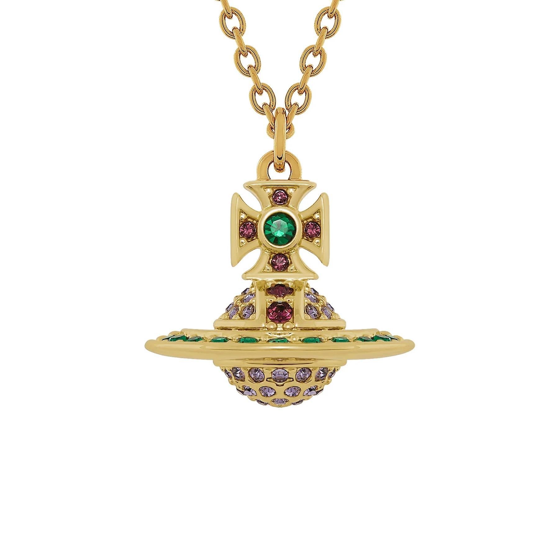 Vivienne Westwood Kika Orb Pendant in Gold / Emerald, Tanzanite, Amethyst CrysJewelleryDPUS Designer OutletDPUS Designer OutletVivienne Westwood Kika Orb Pendant in Gold / Emerald, Tanzanite, Amethyst Crys