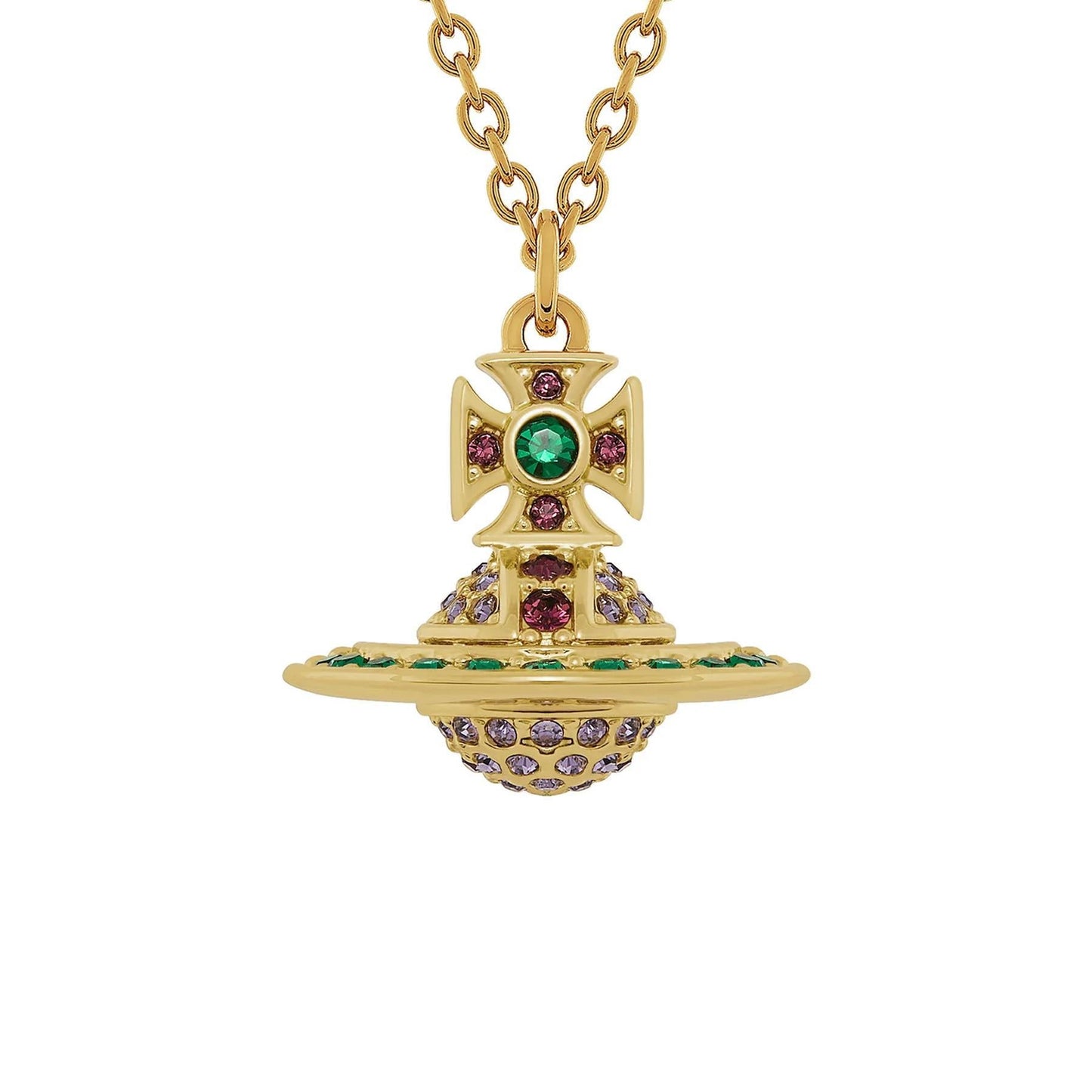 Vivienne Westwood Kika Orb Pendant in Gold / Emerald, Tanzanite, Amethyst CrysJewelleryDPUS Designer OutletDPUS Designer OutletVivienne Westwood Kika Orb Pendant in Gold / Emerald, Tanzanite, Amethyst Crys