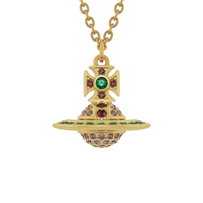 Vivienne Westwood Kika Orb Pendant in Gold / Emerald, Tanzanite, Amethyst CrysJewelleryDPUS Designer OutletDPUS Designer OutletVivienne Westwood Kika Orb Pendant in Gold / Emerald, Tanzanite, Amethyst Crys