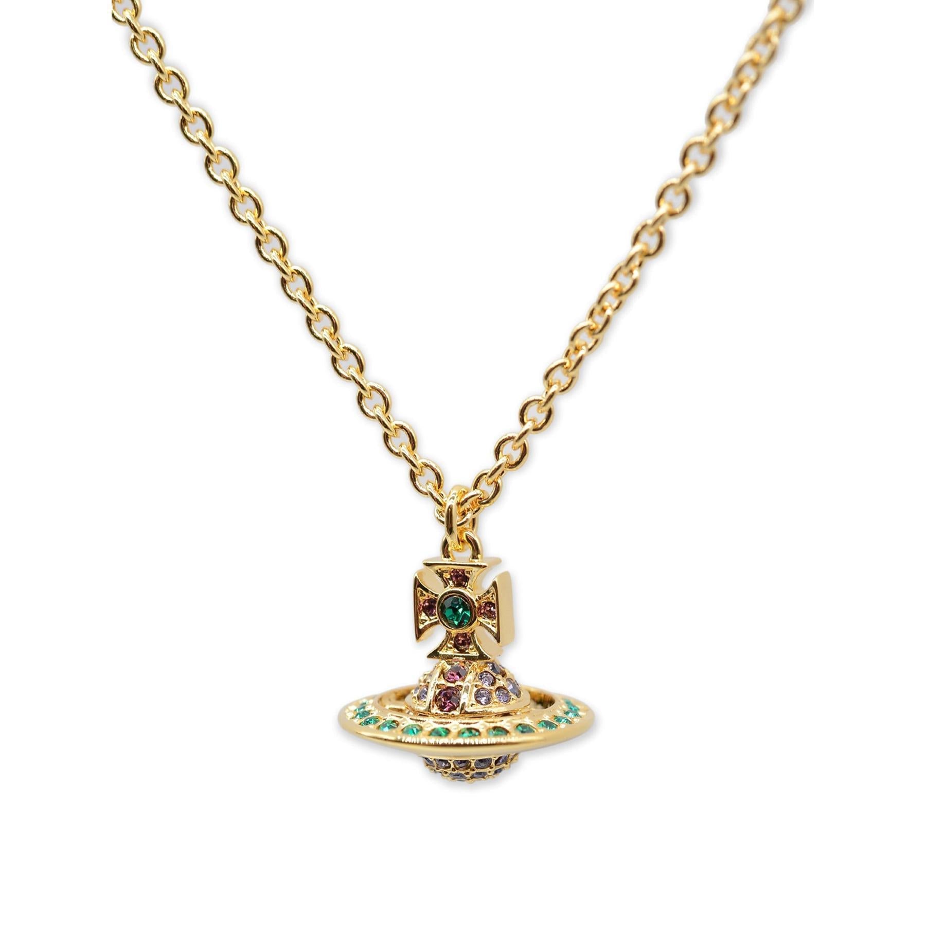 Vivienne Westwood Kika Orb Pendant in Gold / Emerald, Tanzanite, Amethyst CrysJewelleryDPUS Designer OutletDPUS Designer OutletVivienne Westwood Kika Orb Pendant in Gold / Emerald, Tanzanite, Amethyst Crys