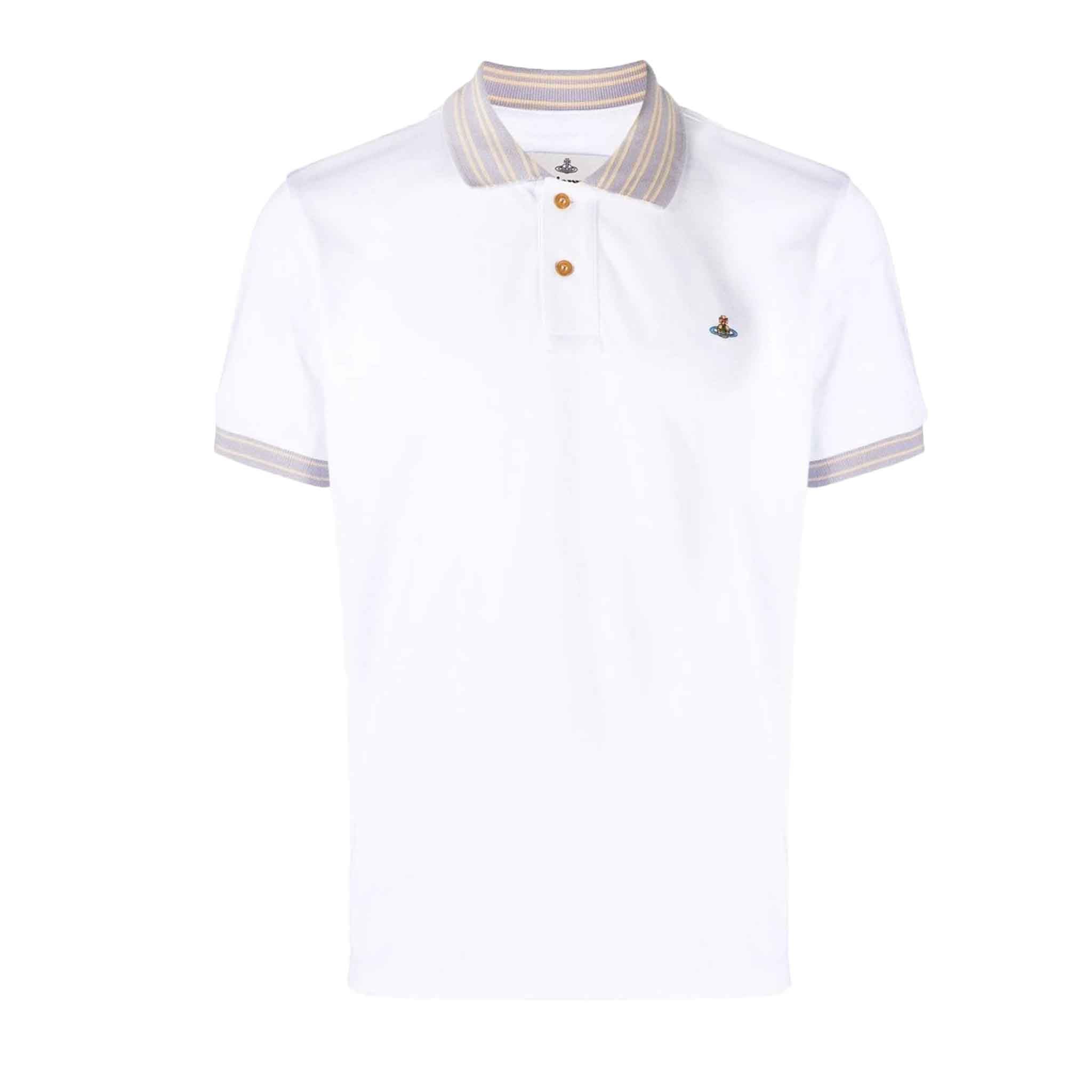 Vivienne Westwood Lavender Striped Collar Short Sleeve Polo in WhitePolosVivienne WestwoodDPUSXSVivienne Westwood Lavender Striped Collar Short Sleeve Polo in White