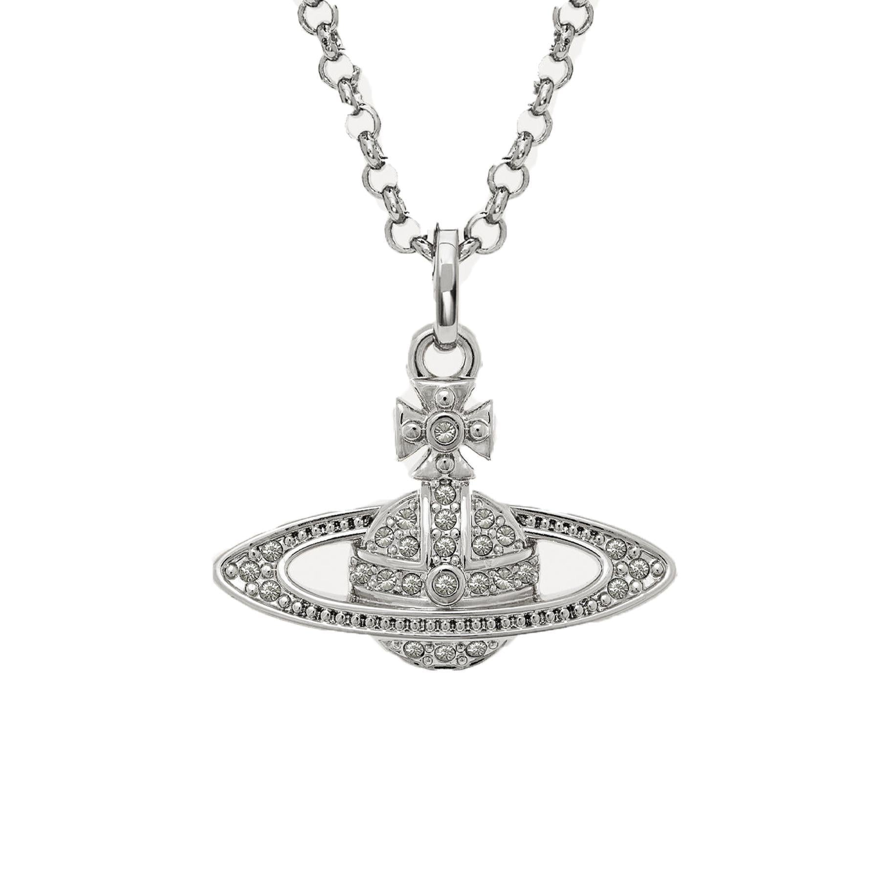 Vivienne Westwood Mini Bas Relief Pendant in Platinum / Crystal CrystalJewelleryVivienne WestwoodDPUS Designer Outlet8050889135043Vivienne Westwood Mini Bas Relief Pendant in Platinum / Crystal Crystal