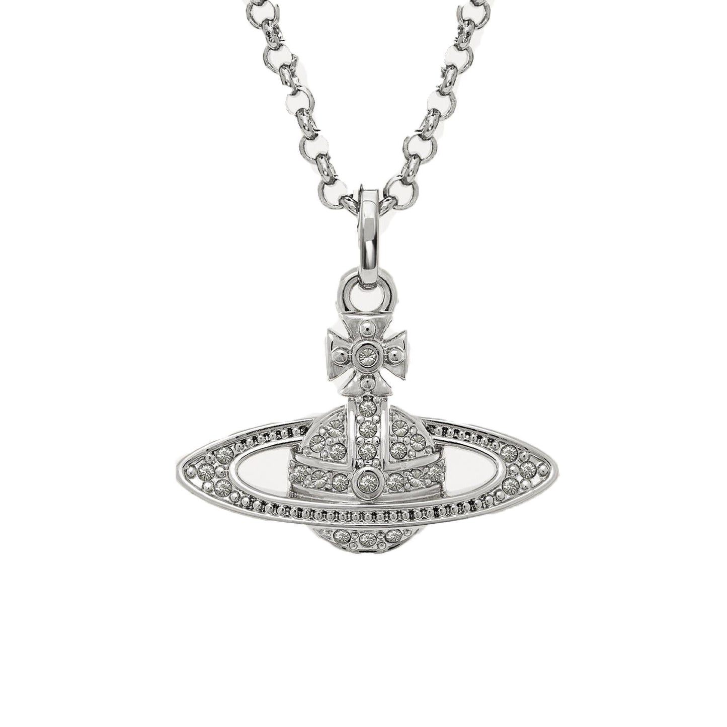 Vivienne Westwood Mini Bas Relief Pendant in Platinum / Crystal CrystalJewelleryVivienne WestwoodDPUS Designer Outlet8050889135043Vivienne Westwood Mini Bas Relief Pendant in Platinum / Crystal Crystal