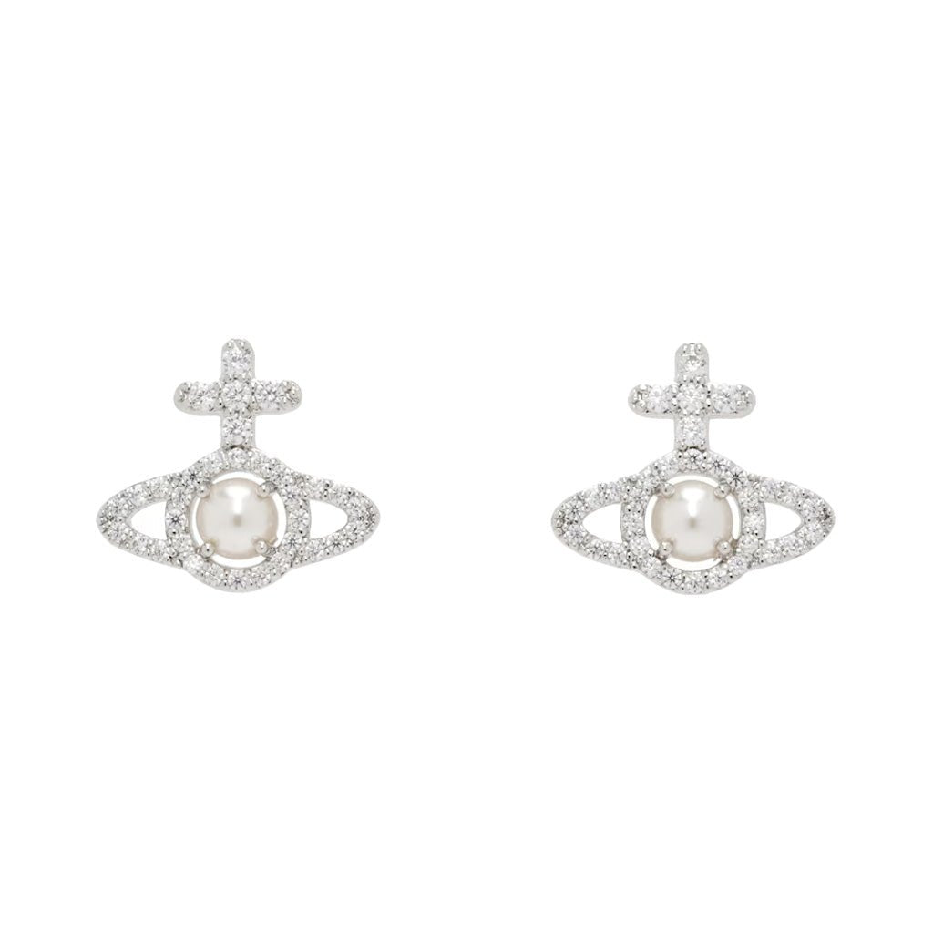 [Vivienne Westwood] Olympia Pearl EarringsJewelleryVivienne WestwoodDPUS Designer Outlet6203007R-02P132-SM-SS23-P1328050889437949Platinum / Creamrose Pearl / White Cz[Vivienne Westwood] Olympia Pearl Earrings