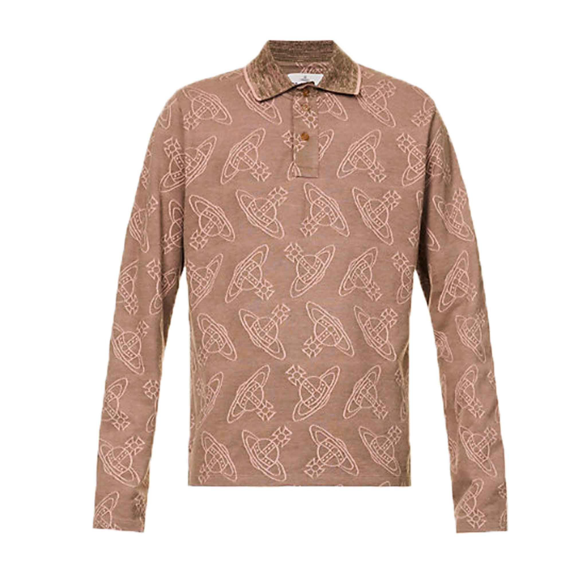 Vivienne Westwood Orb Allover Long Sleeve Polo in Brown KhakiPolosVivienne WestwoodDPUSXSVivienne Westwood Orb Allover Long Sleeve Polo in Brown Khaki