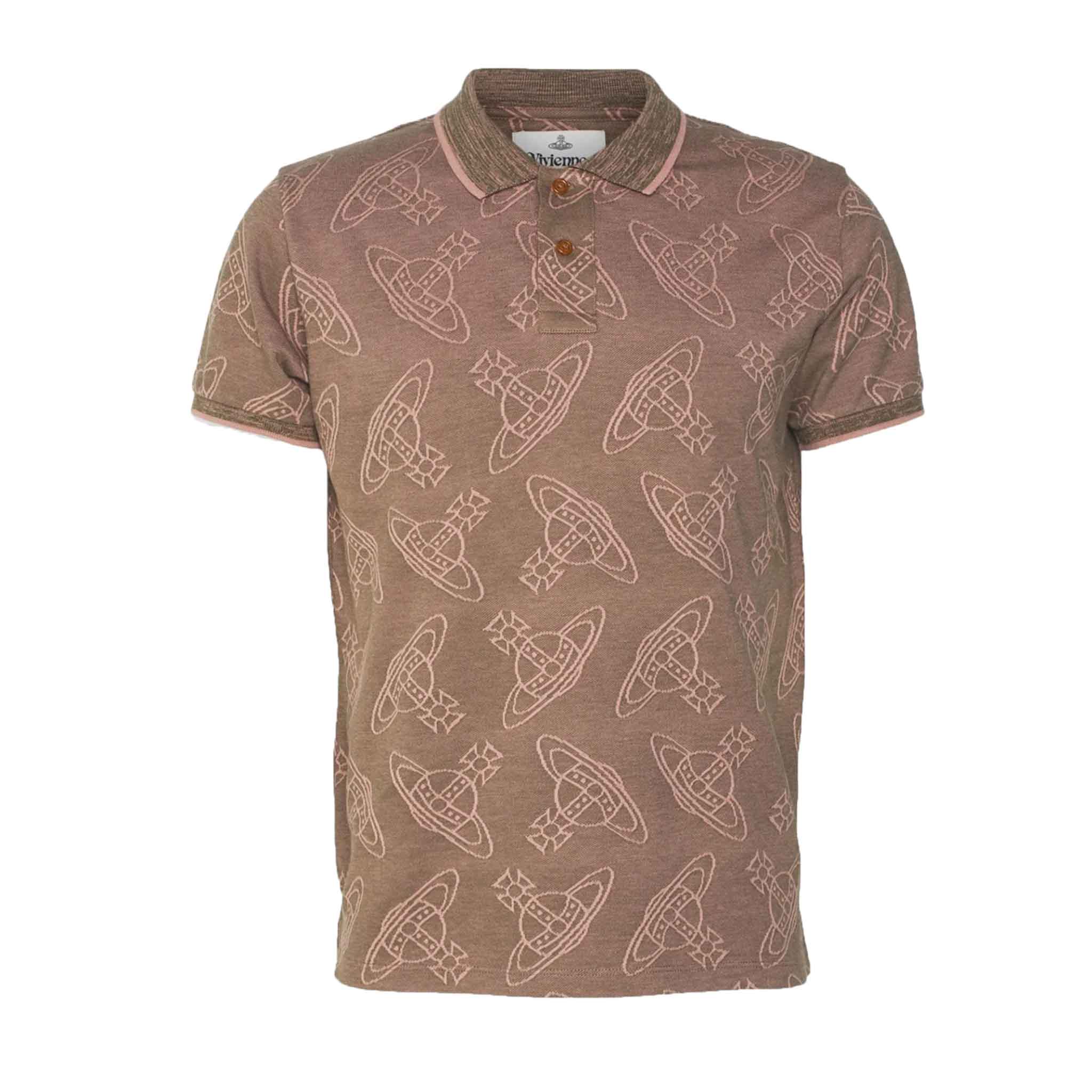 Vivienne Westwood Orb Allover Short Sleeve Polo in Brown KhakiPolosVivienne WestwoodDPUSXSVivienne Westwood Orb Allover Short Sleeve Polo in Brown Khaki