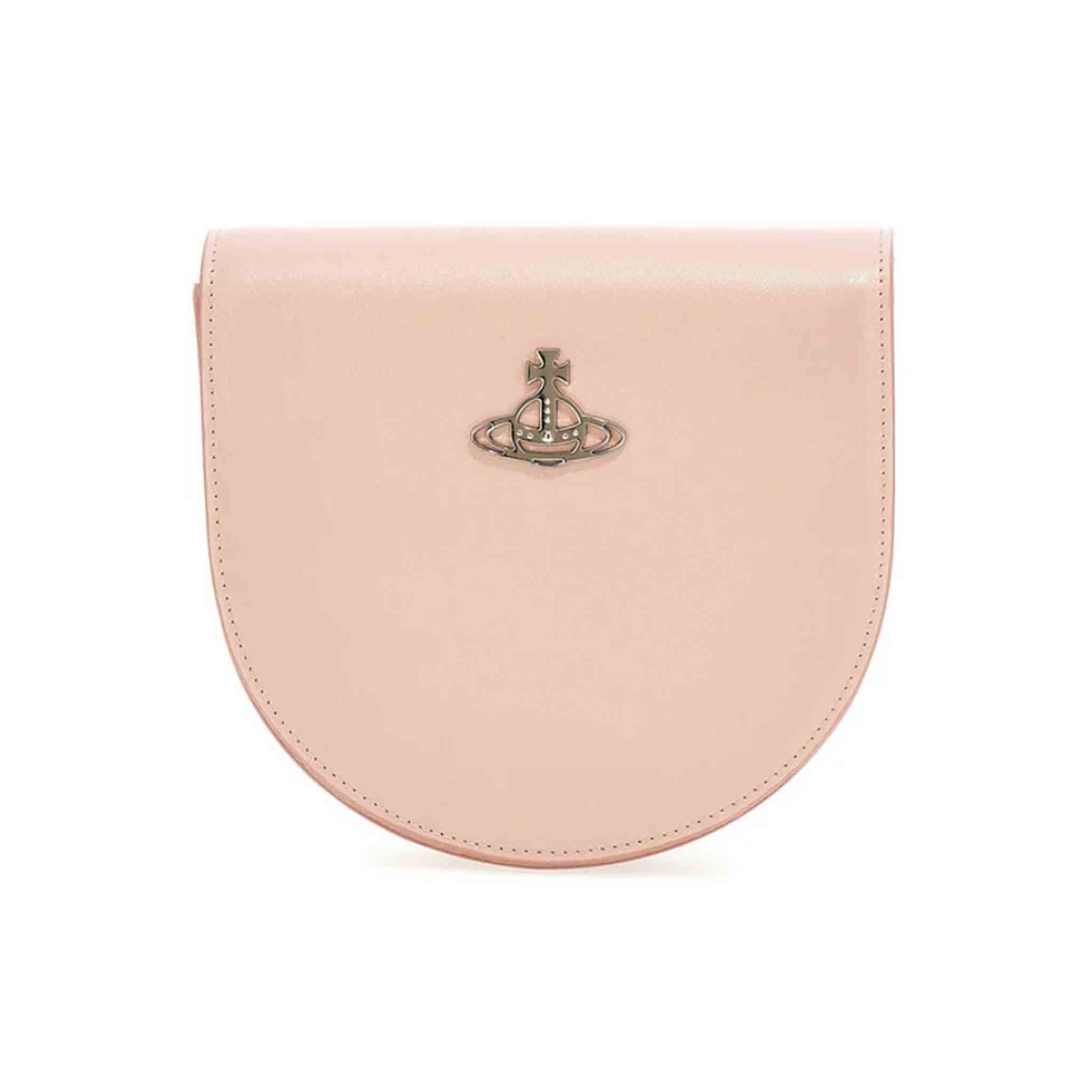 Vivienne Westwood Pearlised Leather Saddle Crossbody in PinkHandbagsVivienne WestwoodDPUS8050889353393Vivienne Westwood Pearlised Leather Saddle Crossbody in Pink