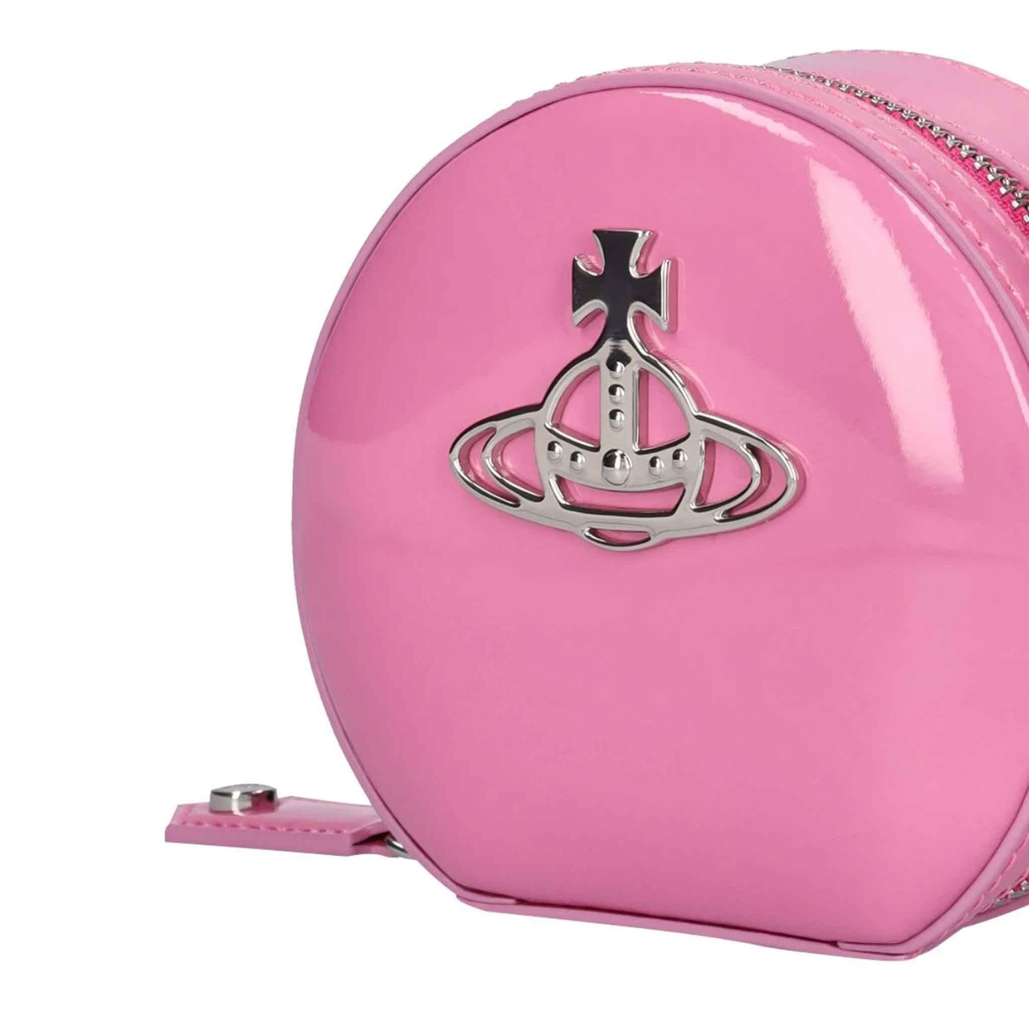 Vivienne Westwood Shiny Patent Mini Round Crossbody in PinkHandbagsVivienne WestwoodDPUS8050889299004Vivienne Westwood Shiny Patent Mini Round Crossbody in Pink