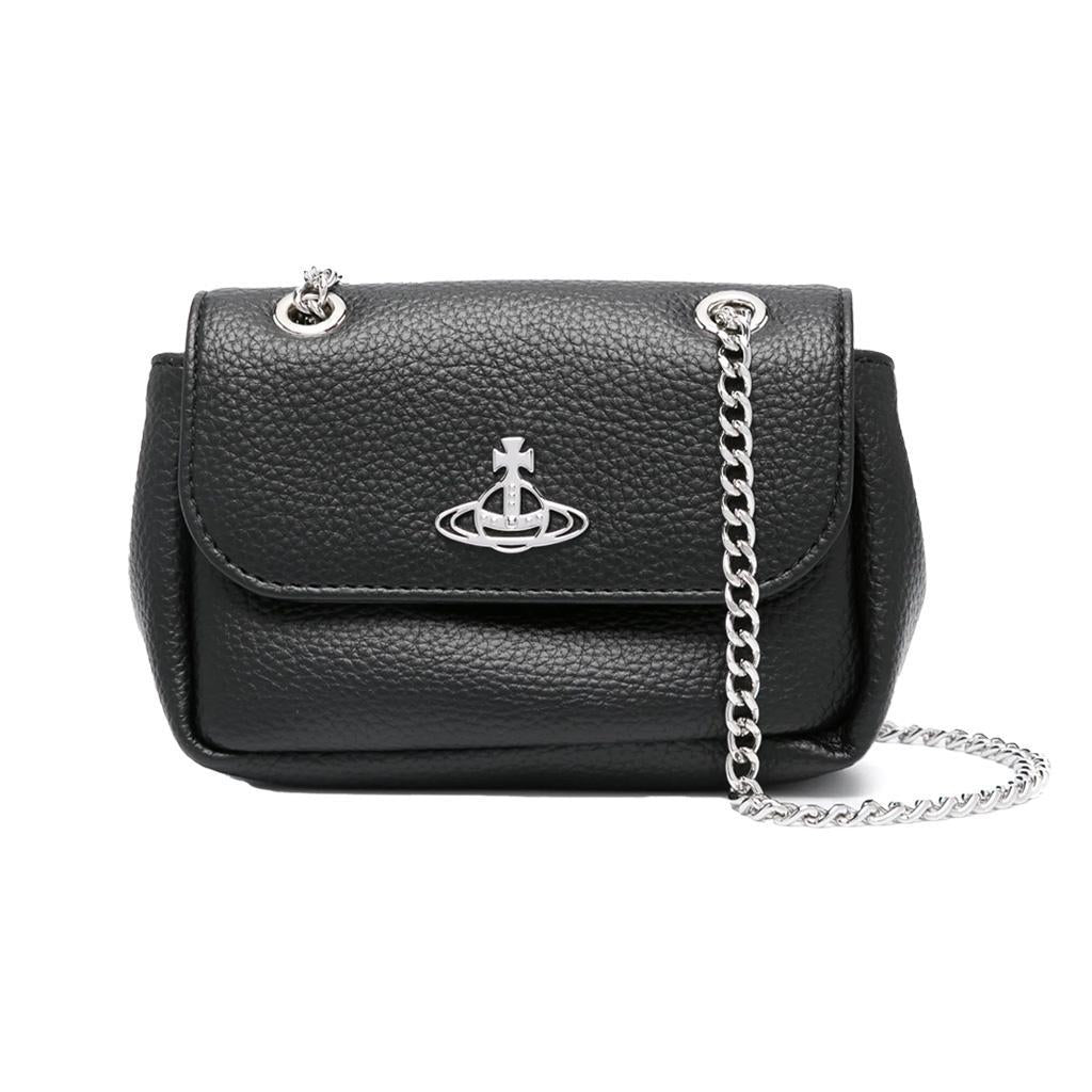 Vivienne Westwood Small Purse Chain in Black Grained Leather