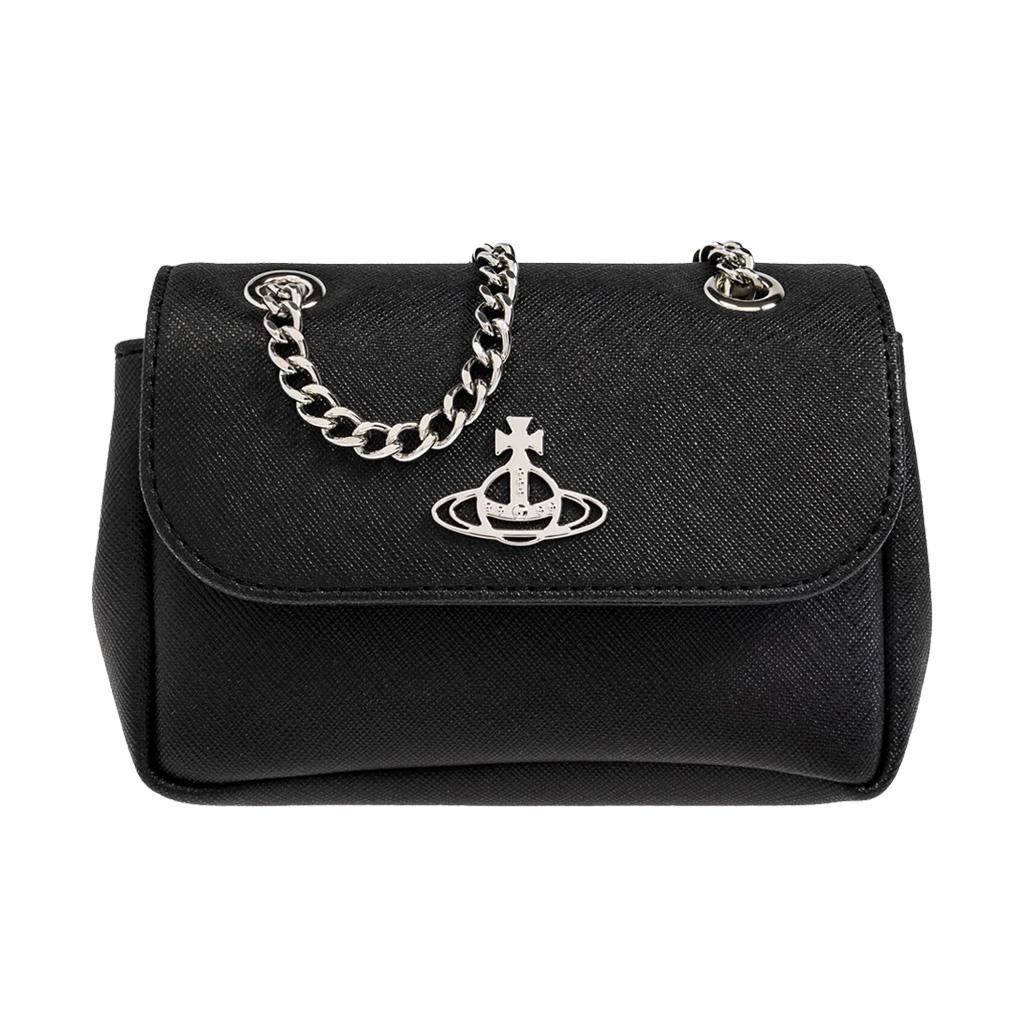 Vivienne Westwood Small Purse Chain in Black Saffiano Leather