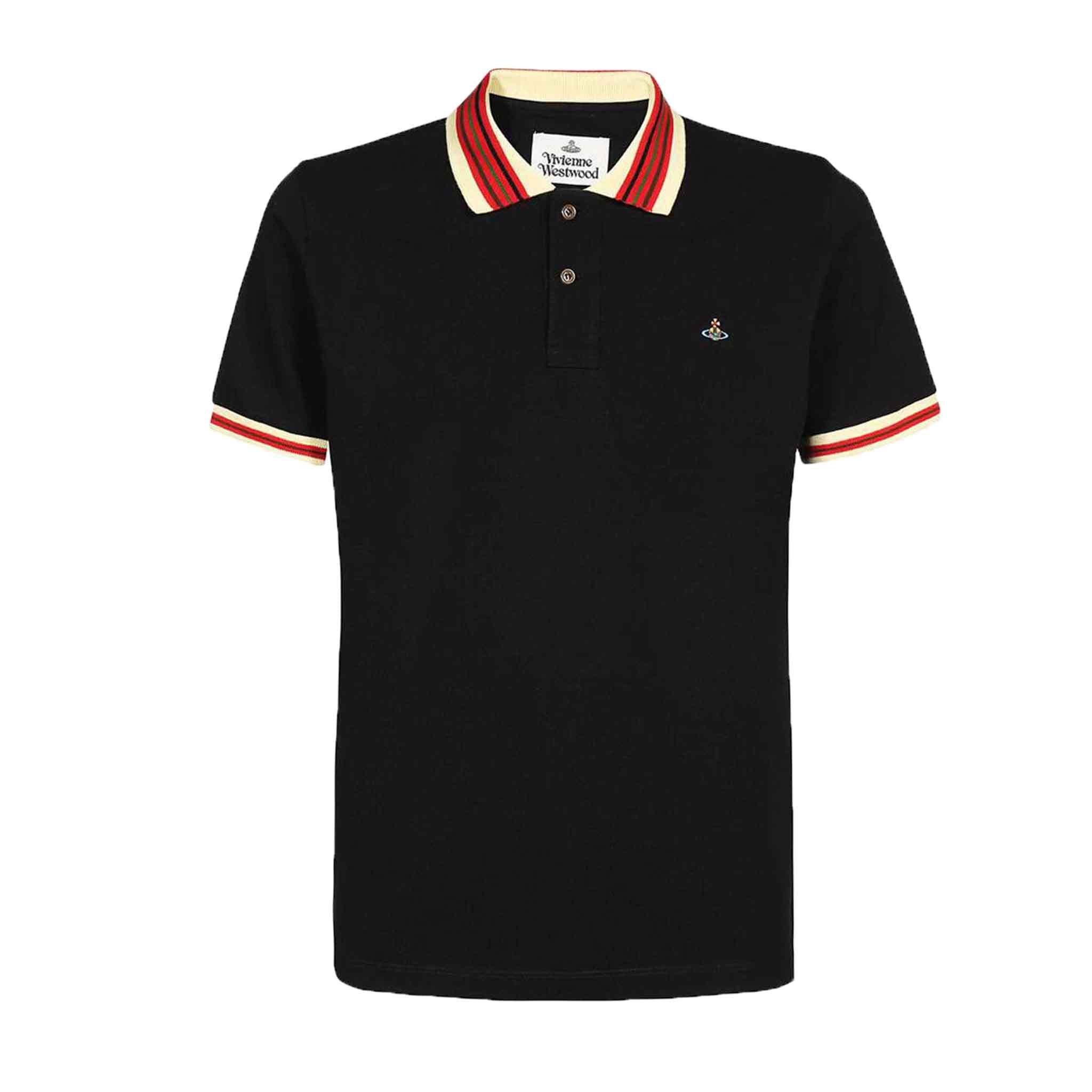 Vivienne Westwood Striped Collar Short Sleeve Polo in BlackPolosVivienne WestwoodDPUSXSVivienne Westwood Striped Collar Short Sleeve Polo in Black