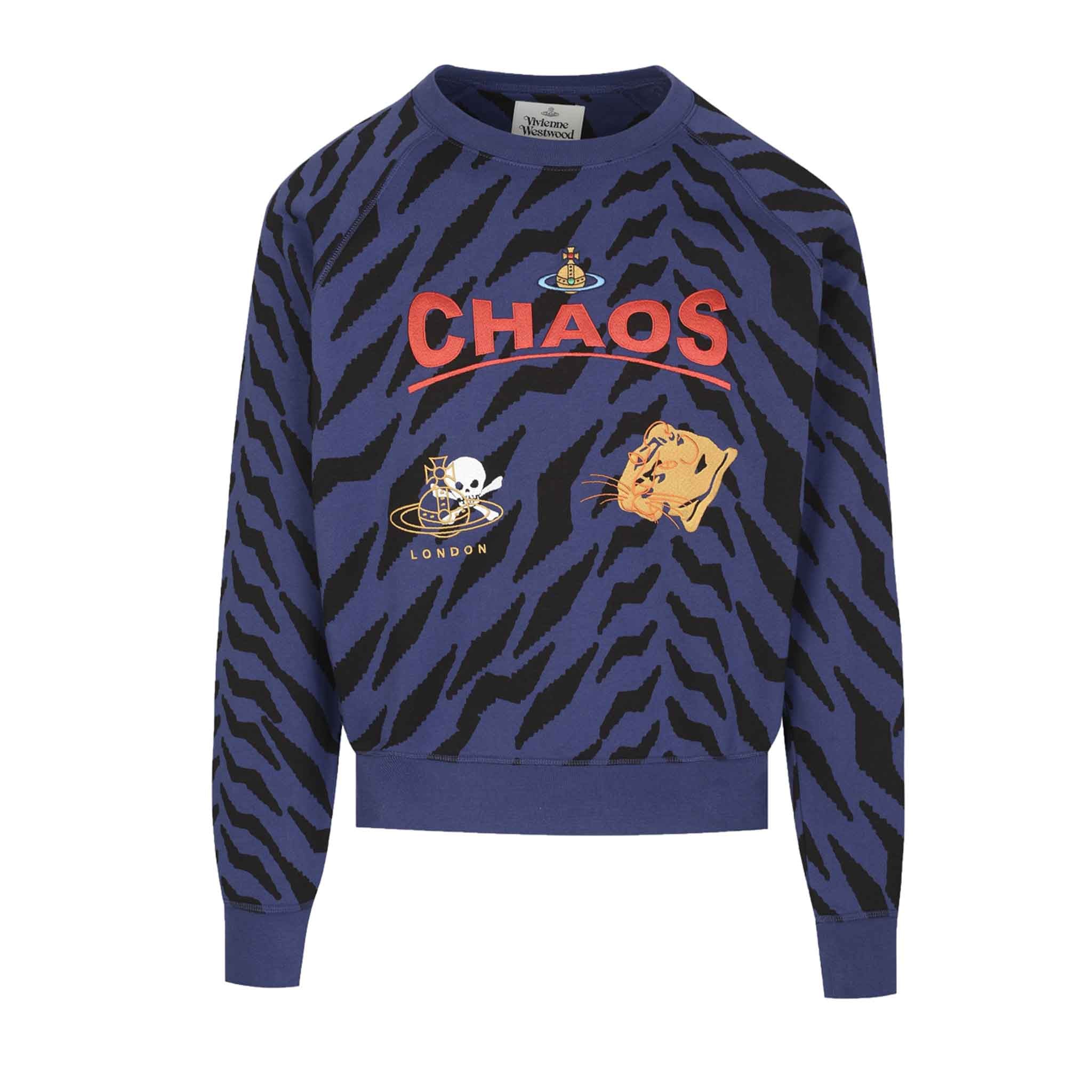 Vivienne Westwood Tiger Print 'Chaos' Oversize Raglan Sweatshirt in Purple/BlackSweatshirtsVivienne WestwoodDPUSXXSVivienne Westwood Tiger Print 'Chaos' Oversize Raglan Sweatshirt in Purple/Black