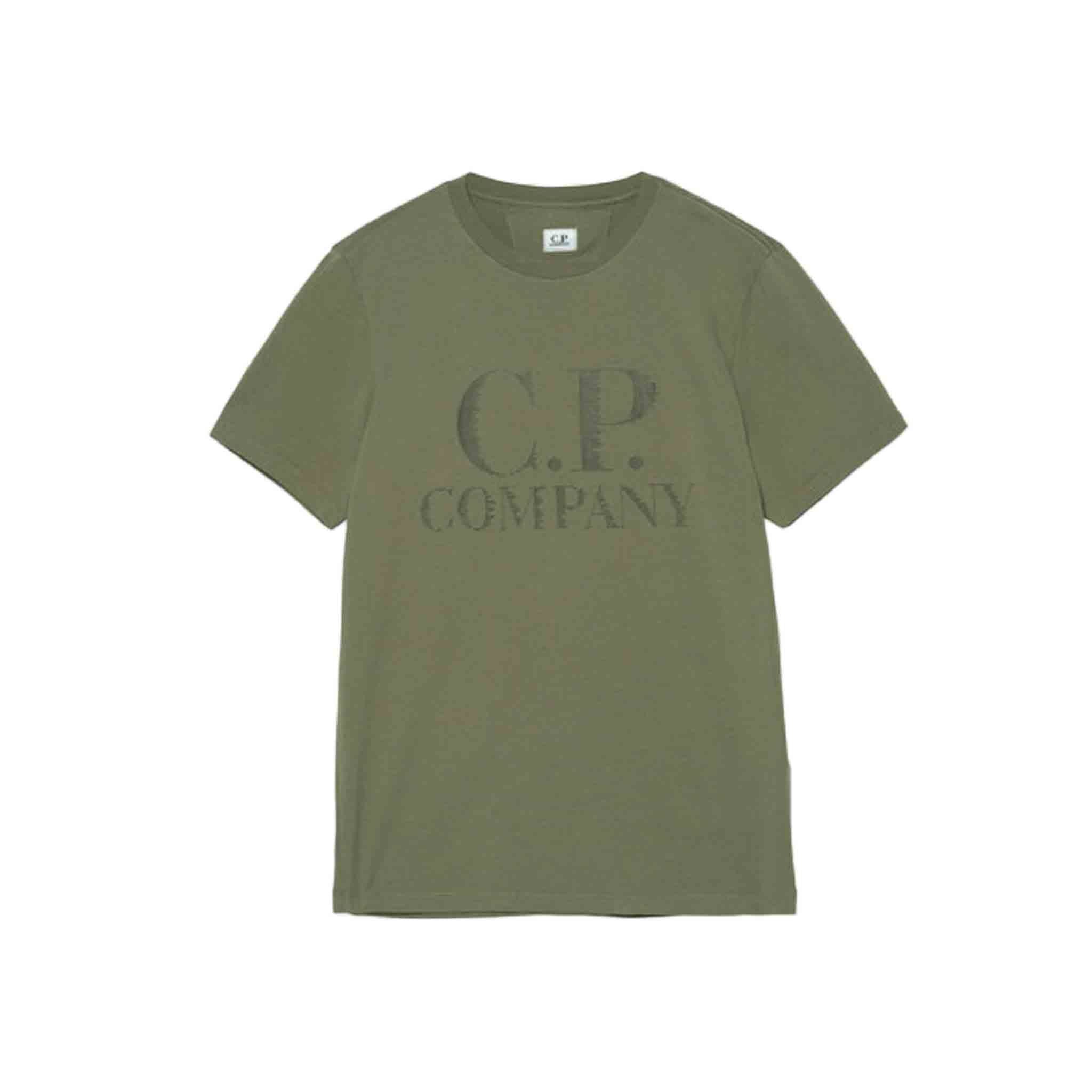 C.P. Company 30/1 Jersey Large Logo T-shirt in Bronze Green