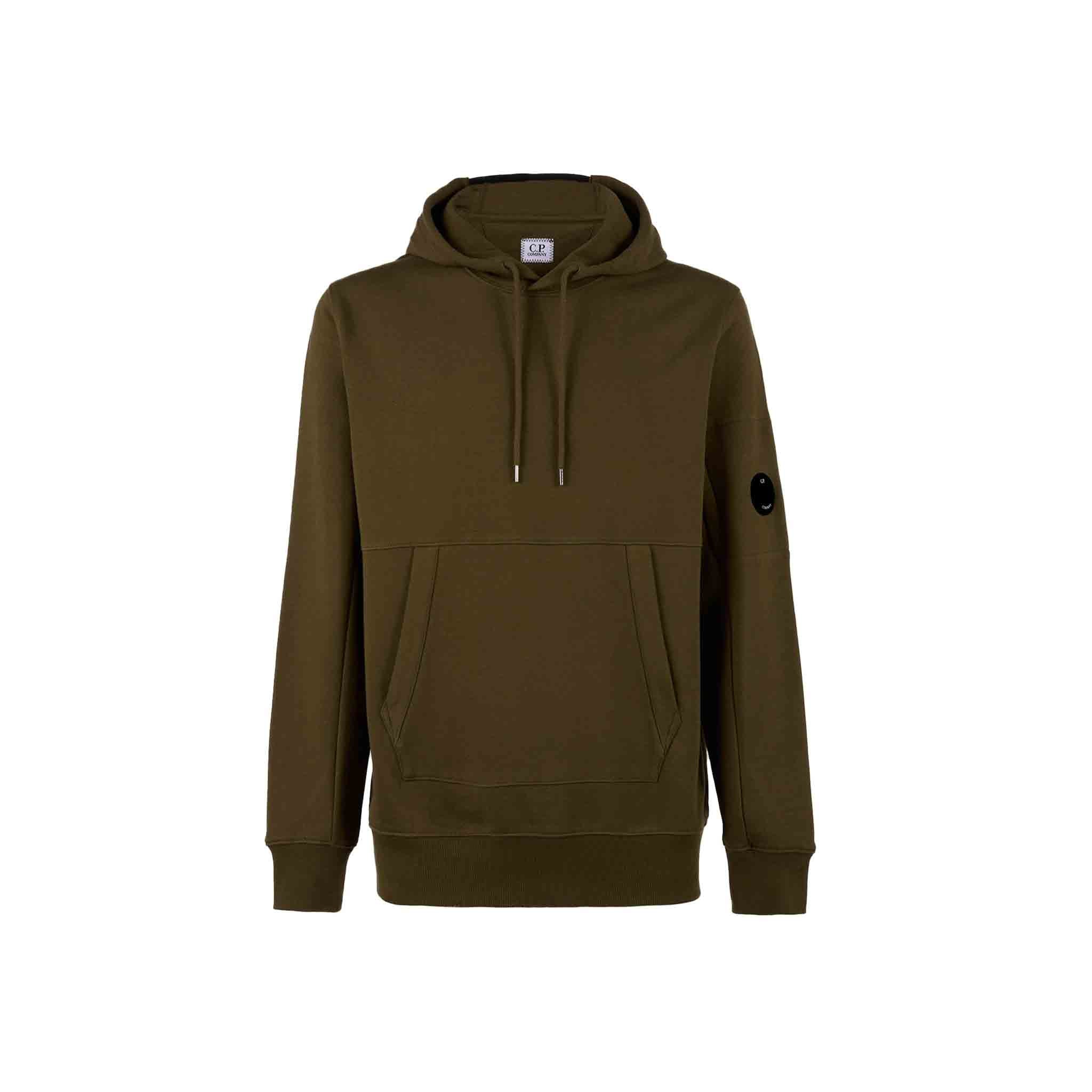 A pullover hoodie featuring a front kangaroo pocket, an adjustable drawstring hood with an engineered logo, and a secure sleeve compartment fitted with the C.P. Company Lens detail. Crafted in diagonal raised fleece, a midweight loopback cotton option that combines absolute comfort with a substantial and hard-wearing feel.