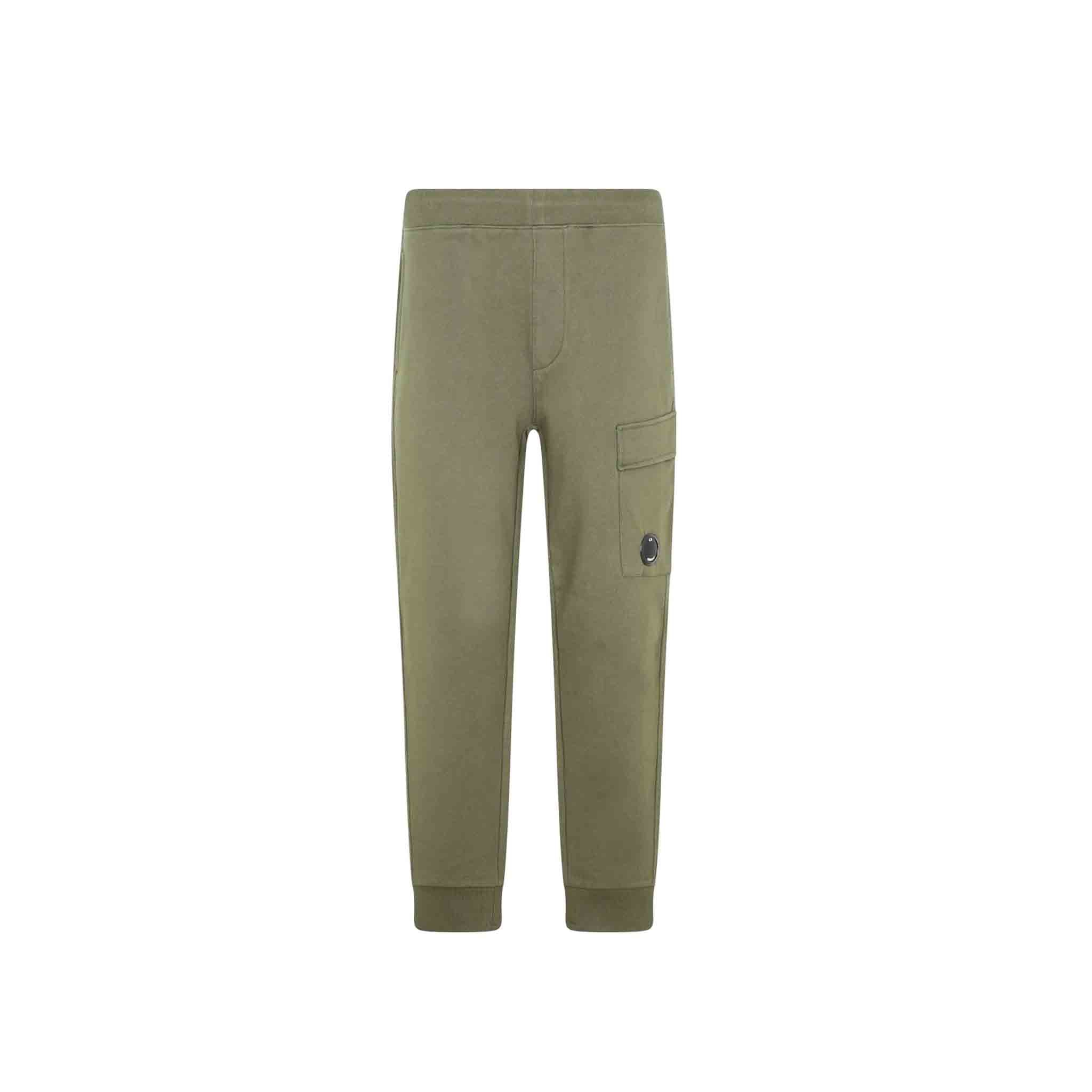 C.P Company sweatpants, cut with a tapered leg and an elasticated waist, these men's sweatpants offer a comfortable, flexible fit, finished with two zipped leg pockets and the C.P. Company Lens detail at the left side. Crafted in diagonal raised fleece, a midweight loopback cotton option that combines absolute comfort with a substantial and hard-wearing feel.