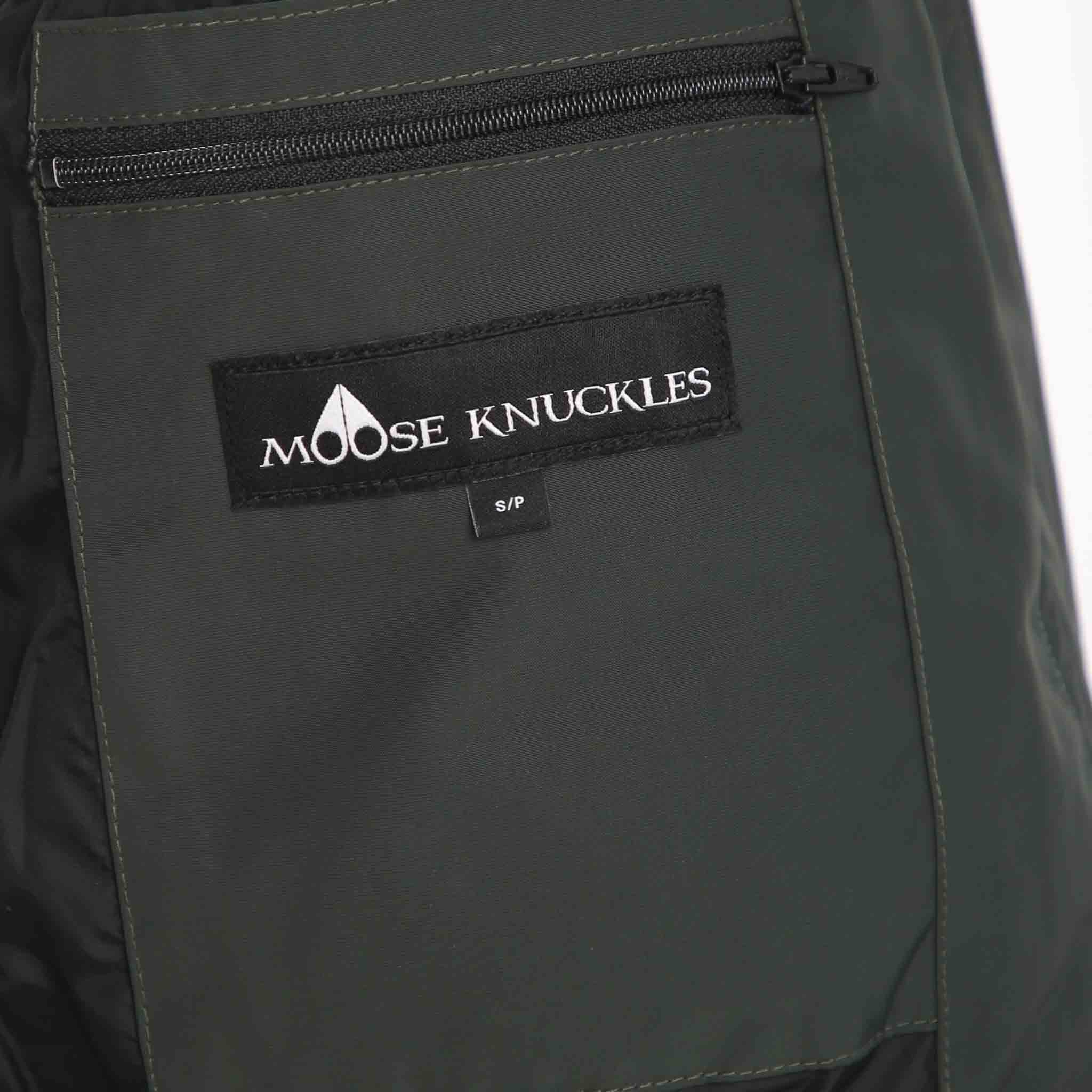 Moose Knuckles Ladies Ladriere In Army Green/Black Fur Trimmed Hood